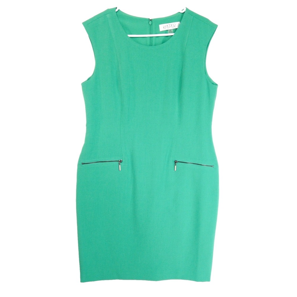 Kasper Mod Bright‎ Green Belted Tie Waist Zipper Pockets Dress Women 10 P $129